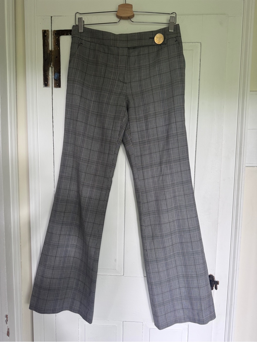Tory Burch Glen Plaid Wool Blend Flare Trouser Pants Size 6 Gray